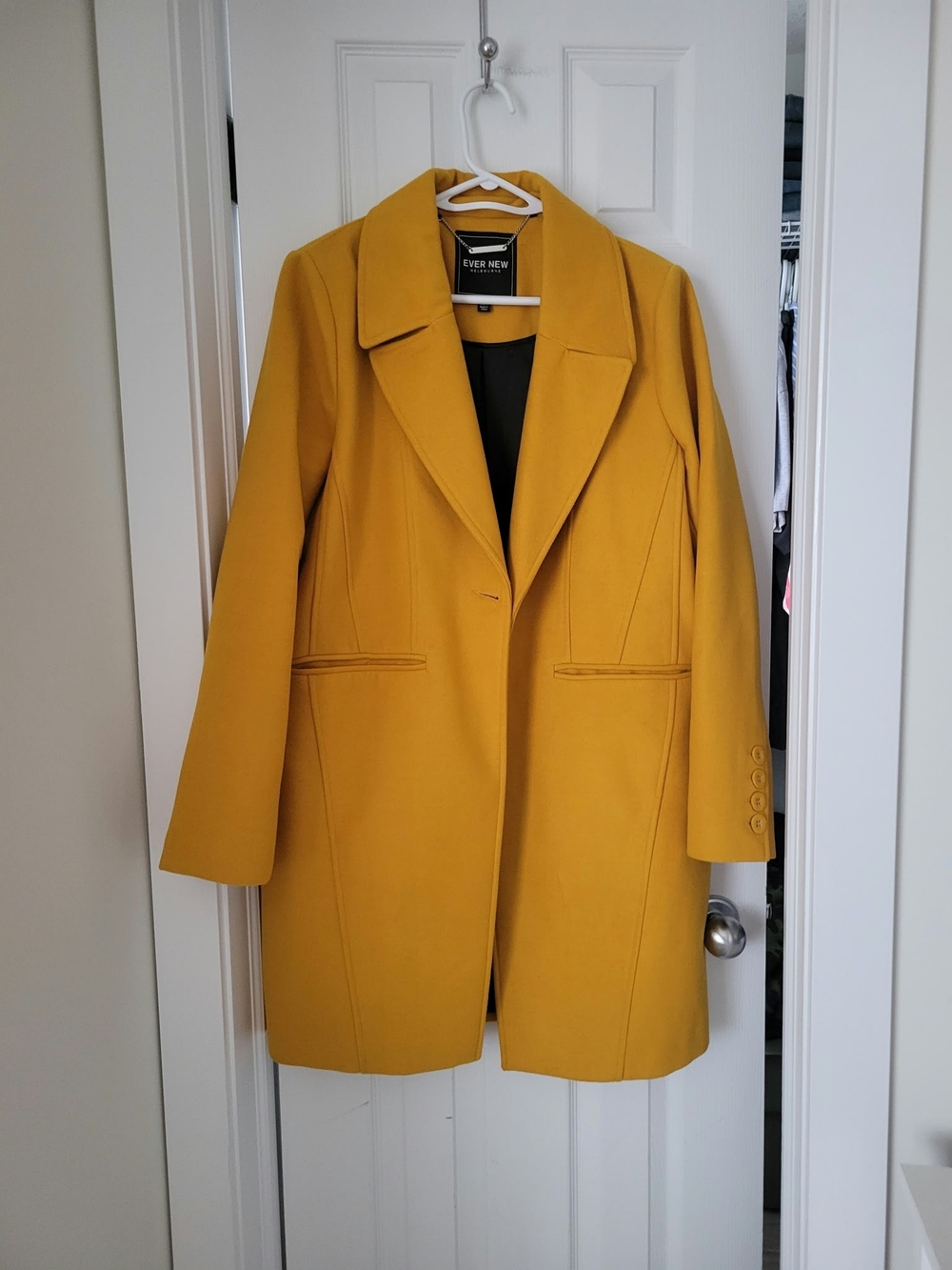 Ever New Melbourne Mustard Yellow Single-Breasted Pea Coat Size 12 (XL)